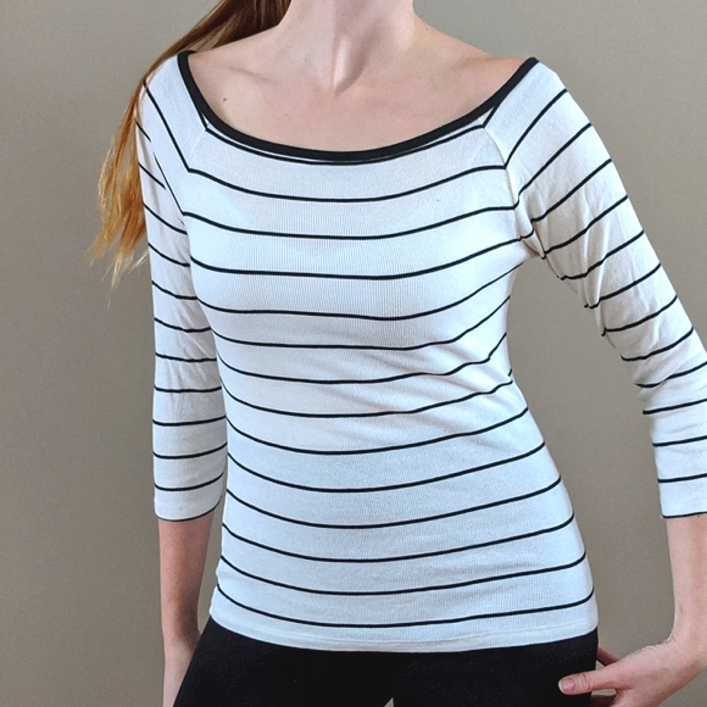 SO fitted White Striped Top